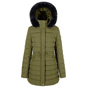 Winter Quilted Puffer Coat for Women Fleece Lined Warm Jacket Removeable Hood